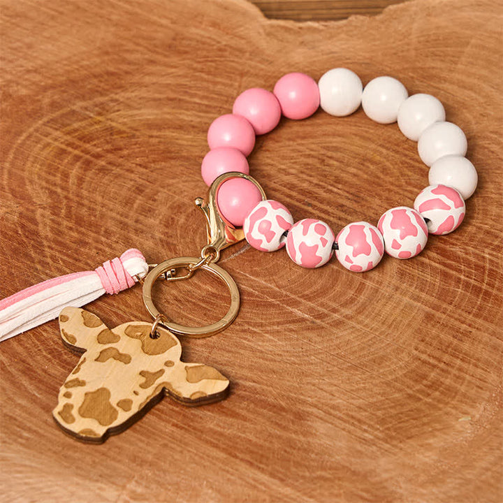 Bracciale da polso in perline di legno di mucca con nappa - Mucca rosa - image 6