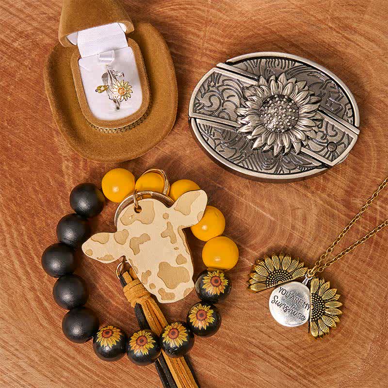 Set di braccialetti con collana e fibbia per cintura con coltello nascosto fai da te a tema girasole - Girasole - Senza cintura - Cintura non inclusa - image 1