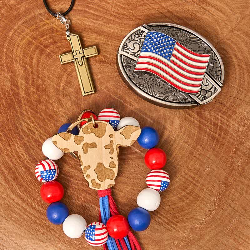Set di braccialetti con fibbia per cintura, collana e croce con coltello nascosto fai da te con bandiera americana - bandiera americana - Senza cintura - Cintura non inclusa - image 1