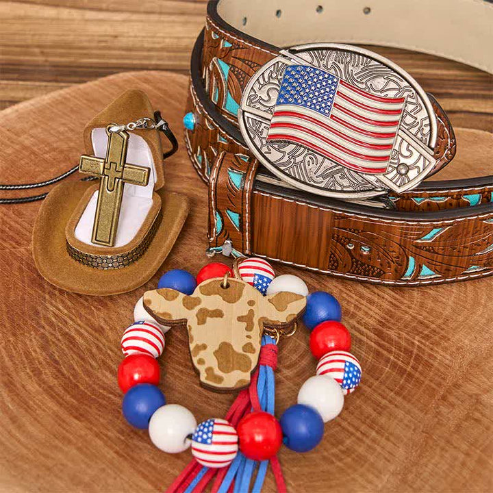 Set di braccialetti con fibbia per cintura, collana e croce con coltello nascosto fai da te con bandiera americana - bandiera americana - Cintura intagliata turchese - 42 - image 3