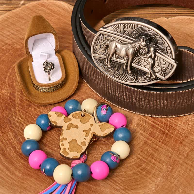 Set di braccialetti con perline di legno e fibbia per cintura con coltello nascosto fai da te da cowgirl - Cowgirl - Cintura marrone anticata - 42 - image 0