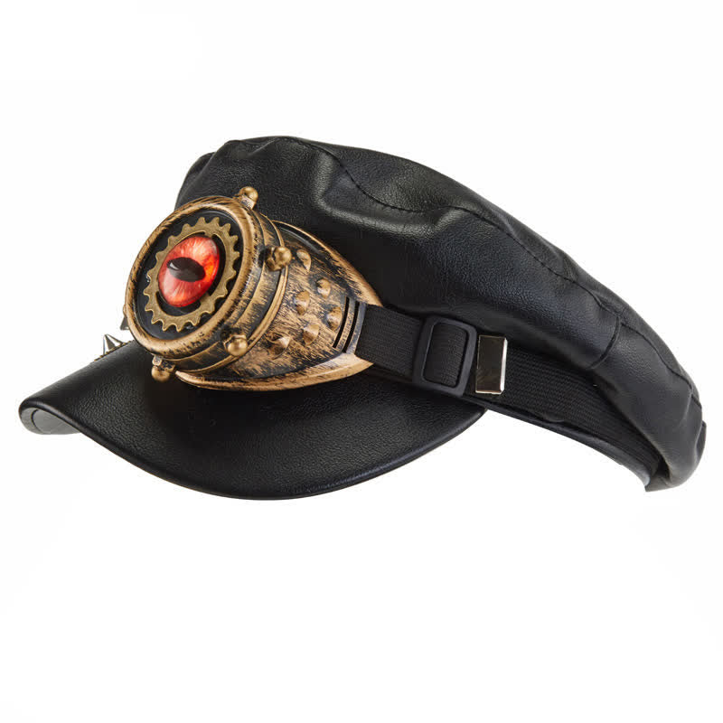 Cappello basco in pelle nera con occhiali da vista Steampunk Gear - image 5