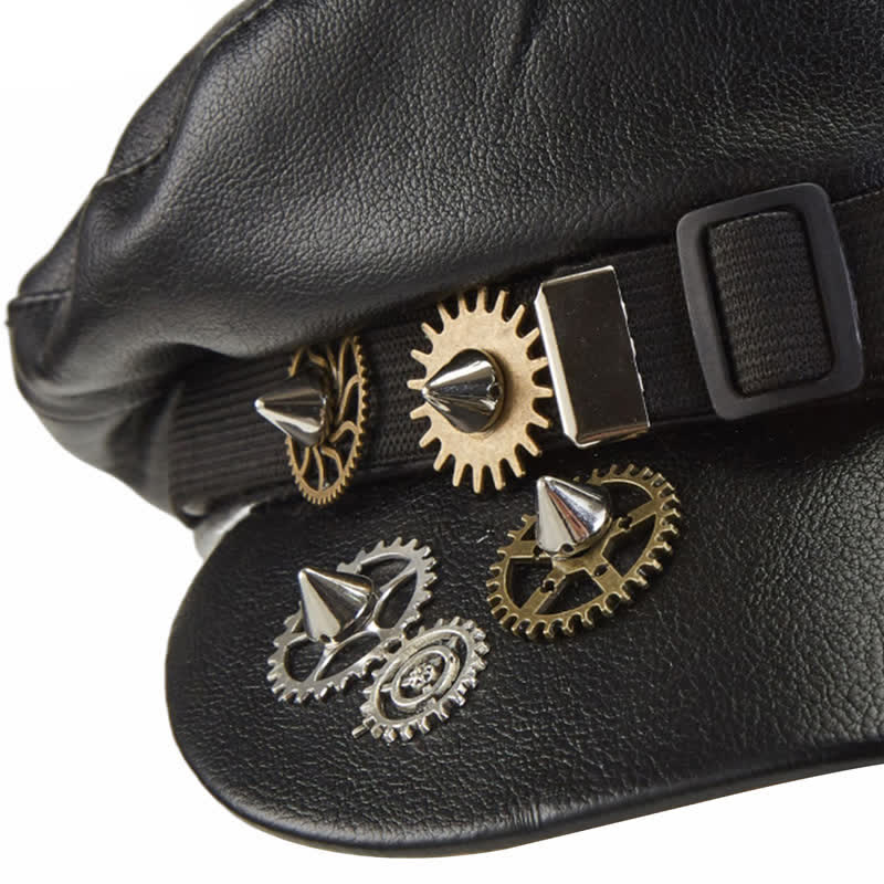 Cappello basco in pelle nera con occhiali da vista Steampunk Gear - image 4