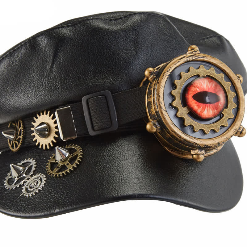 Cappello basco in pelle nera con occhiali da vista Steampunk Gear - image 3