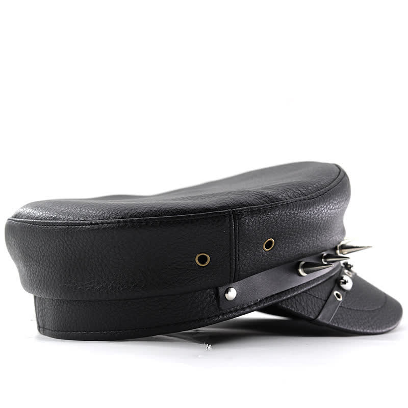 Cappello basco in pelle nera con rivetti punk da donna, blu navy - image 3