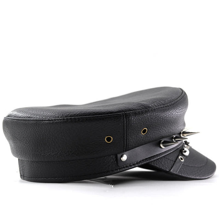 Cappello basco in pelle nera con rivetti punk da donna, blu navy - image 3