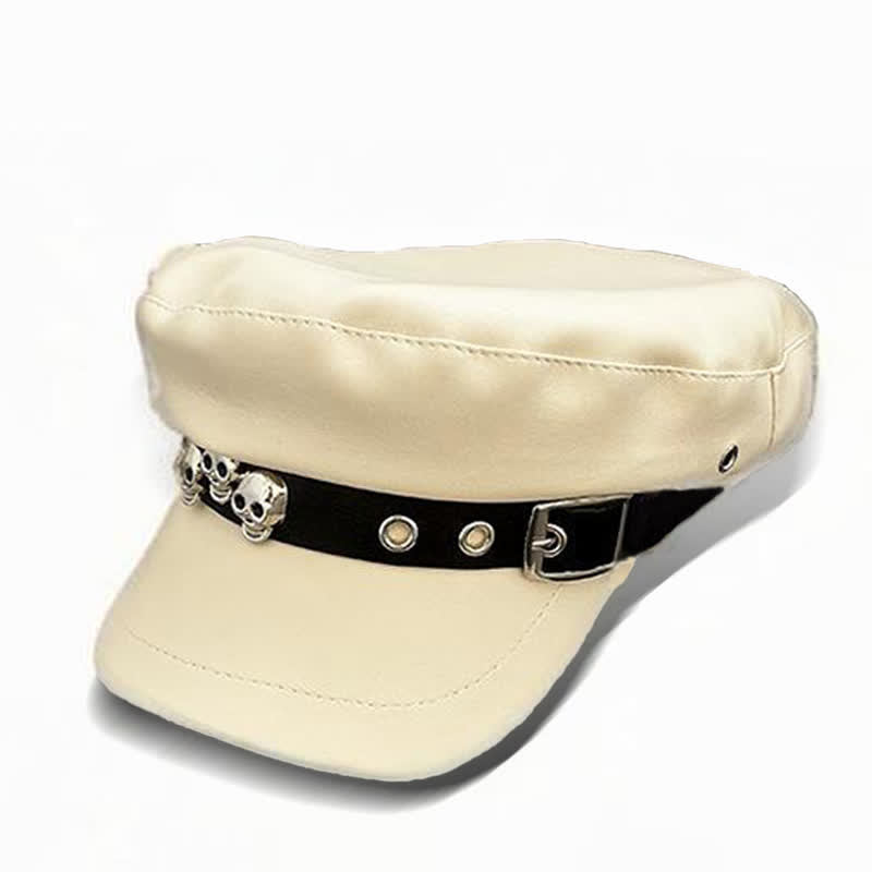 Cappello basco unisex in pelle con teschio borchiato in stile scuro - image 8