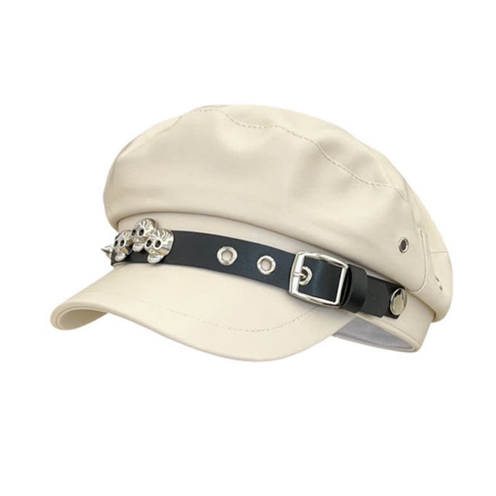 Cappello basco unisex in pelle con teschio borchiato in stile scuro - Avorio - M (22"-22 7/8") - image 7