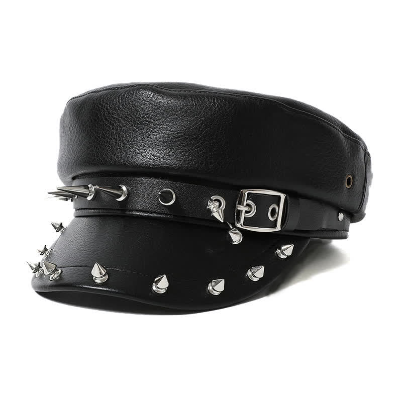 Cappello basco in pelle nera con borchie a forma di cuore in stile hip-hop - Stile n. 2 - M (22"-22 7/8") - image 1