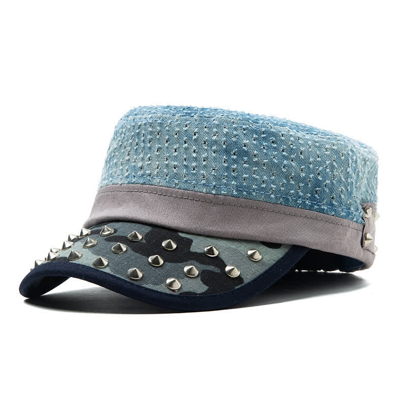 Cappello basco in cotone con rivetti a forma di punta nei toni del blu - Blu - M (22"-22 7/8") - image 0