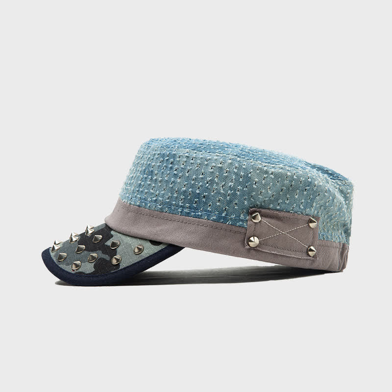 Cappello basco in cotone con rivetti a forma di punta nei toni del blu - image 1
