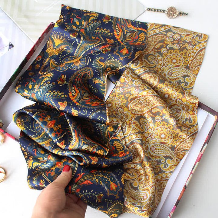 Sciarpa lunga e sottile in seta reversibile con motivo Paisley blu navy e oro da uomo - Blu marino e oro - image 1