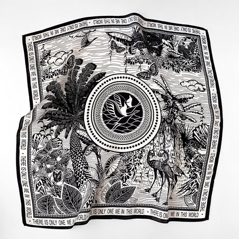 Cravatta quadrata da uomo in seta di gelso con stampa foresta pluviale tropicale - Nero - image 8