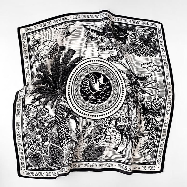 Cravatta quadrata da uomo in seta di gelso con stampa foresta pluviale tropicale - Nero - image 8