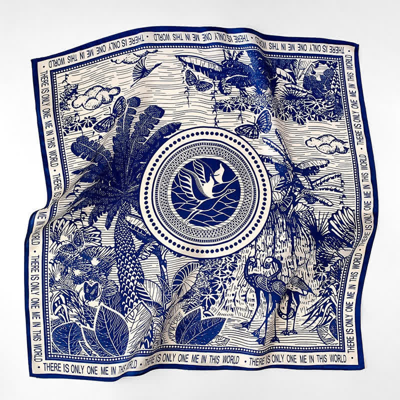 Cravatta quadrata da uomo in seta di gelso con stampa foresta pluviale tropicale - Blu - image 6