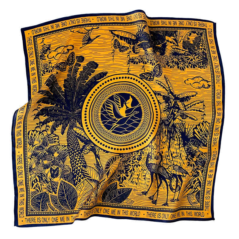 Cravatta quadrata da uomo in seta di gelso con stampa foresta pluviale tropicale - Giallo - image 1