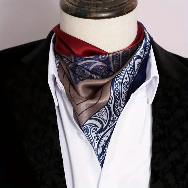 Sciarpa quadrata in seta imitata con elegante motivo Paisley da uomo, in tinta unita - image 0