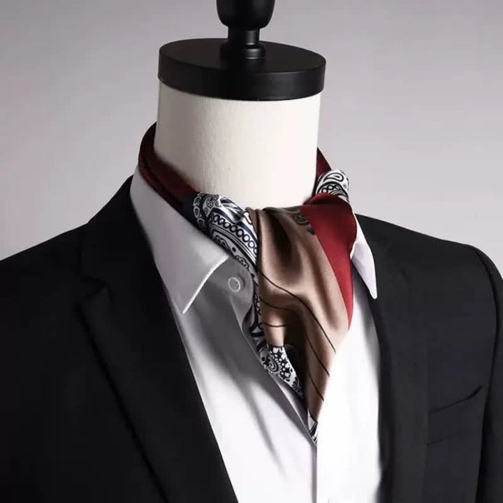 Sciarpa quadrata in seta imitata con elegante motivo Paisley da uomo, in tinta unita - image 2