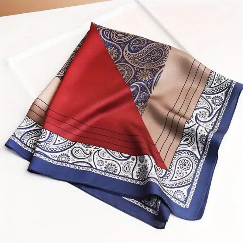 Sciarpa quadrata in seta imitata con elegante motivo Paisley da uomo, in tinta unita - image 5