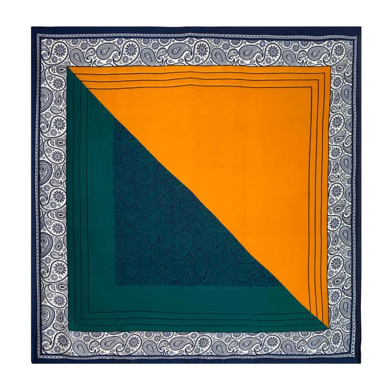 Sciarpa quadrata in seta imitata con elegante motivo Paisley da uomo, in tinta unita - Verde e giallo - image 7