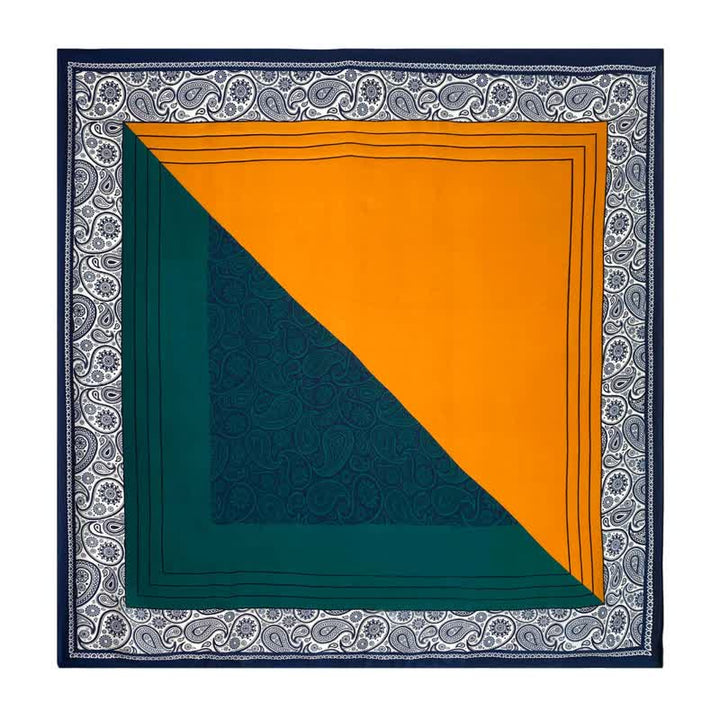 Sciarpa quadrata in seta imitata con elegante motivo Paisley da uomo, in tinta unita - Verde e giallo - image 7