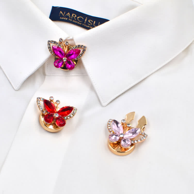 1 paio di copri bottoni a pressione per camicia con farfalla in cristallo di strass - image 0