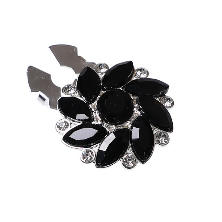 1 paio di copri bottoni a pressione per camicia con strass e fiori di cristallo - Nero - image 3