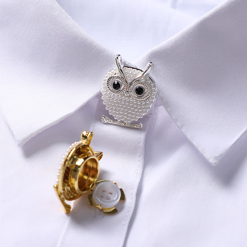 1 paio di copribottoni per camicia a scatto a forma di gufo con mini perle - image 0