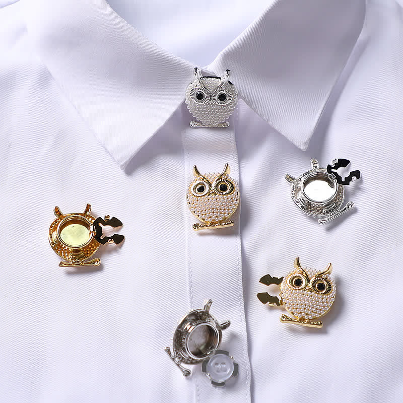 1 paio di copribottoni per camicia a scatto a forma di gufo con mini perle - image 1