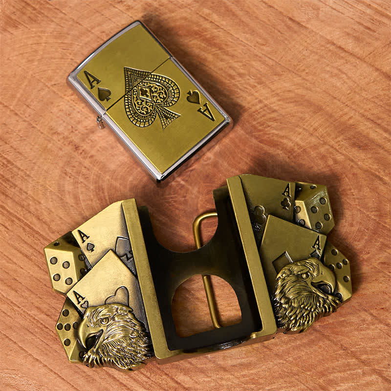 Fibbia per cintura in pelle dorata Eagle Ace fai da te da uomo con accendino nascosto - image 3