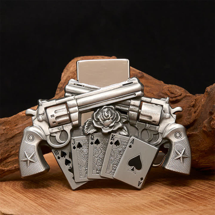 Cintura in pelle fai da te da uomo con doppia pistola e accendino nascosto - Poker - Senza cintura - Cintura non inclusa - image 0