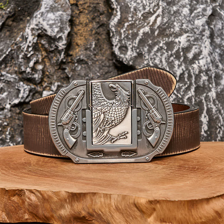 Cintura in pelle fai da te Silver Eagle Guns da uomo con accendino nascosto - Aquila - Cintura marrone anticata - 42 - image 5