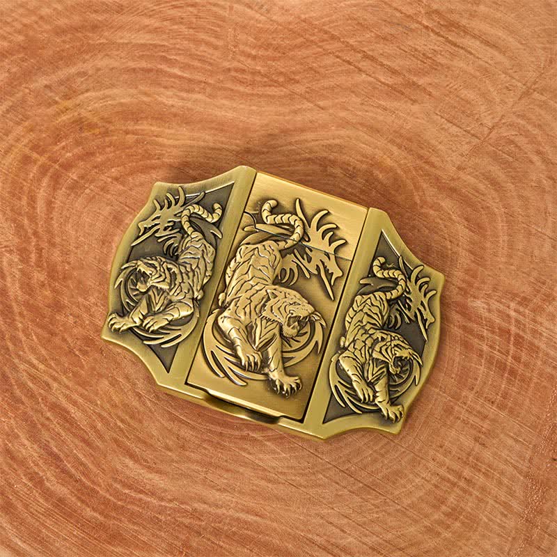 Cintura da uomo in pelle fai da te con tripla tigre in bronzo e accendino nascosto - image 7