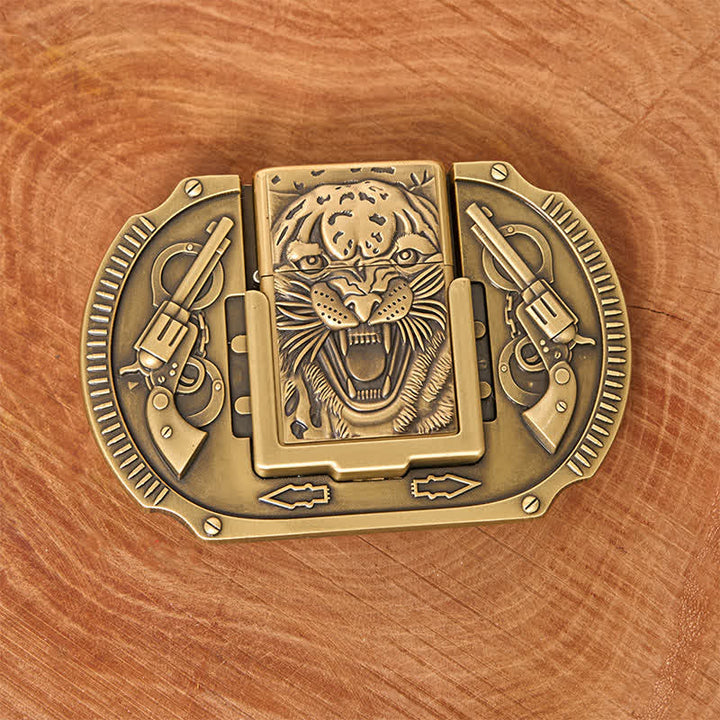 Cintura in pelle da uomo fai da te con tigre in bronzo e accendino nascosto - image 7