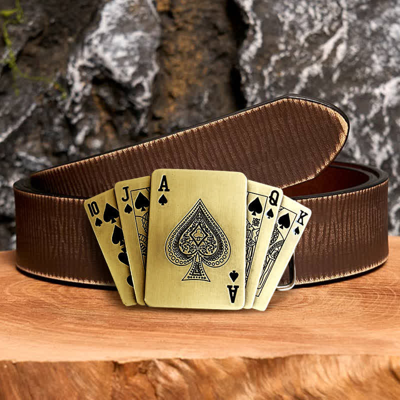 Cintura in pelle Royal Flush bronzo fai da te da uomo con accendino nascosto - Poker - Cintura marrone anticata - 42 - image 7