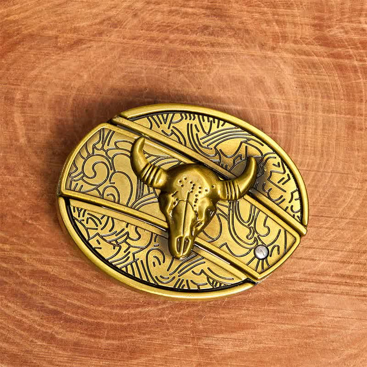 Cintura in pelle con coltello pieghevole nascosto Longhorn Bull in bronzo fai da te da uomo - image 3
