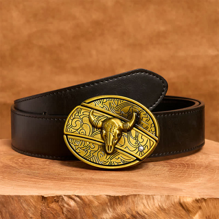 Cintura in pelle con coltello pieghevole nascosto Longhorn Bull in bronzo fai da te da uomo - Toro dalle lunghe corna - Cintura nera in PU - 42 - image 4