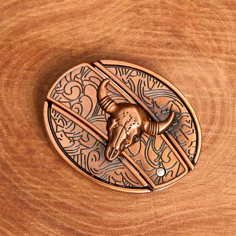 Cintura in pelle con coltello pieghevole nascosto Longhorn Bull in bronzo rosso fai da te da uomo - image 2