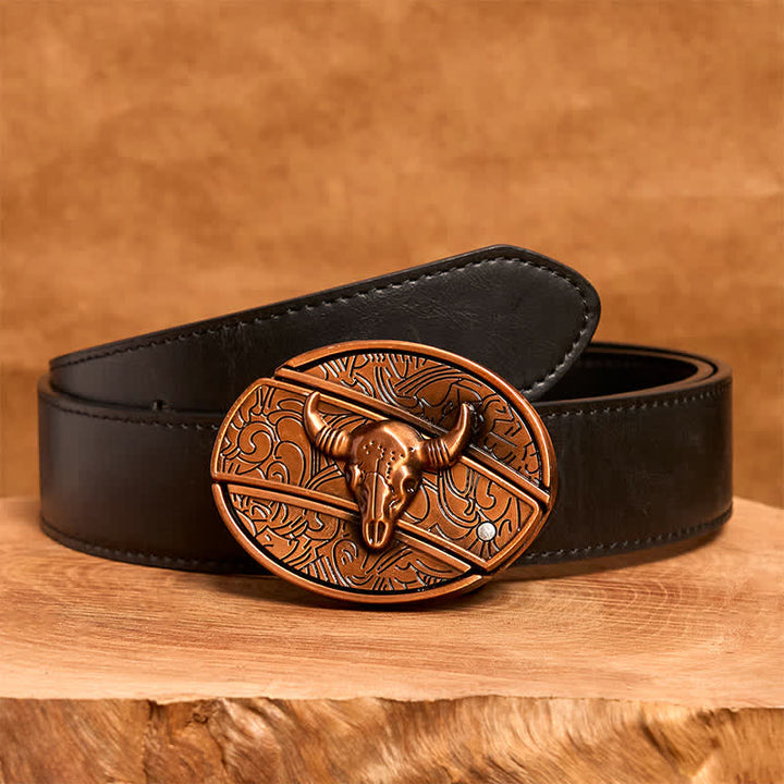 Cintura in pelle con coltello pieghevole nascosto Longhorn Bull in bronzo rosso fai da te da uomo - Toro dalle lunghe corna - Cintura nera in PU - 42 - image 4