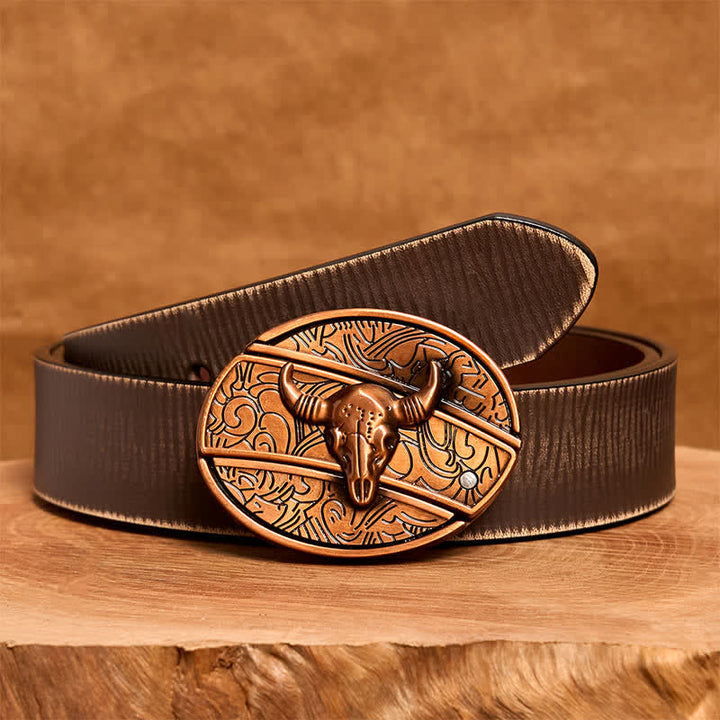 Cintura in pelle con coltello pieghevole nascosto Longhorn Bull in bronzo rosso fai da te da uomo - Toro dalle lunghe corna - Cintura marrone anticata - 42 - image 8