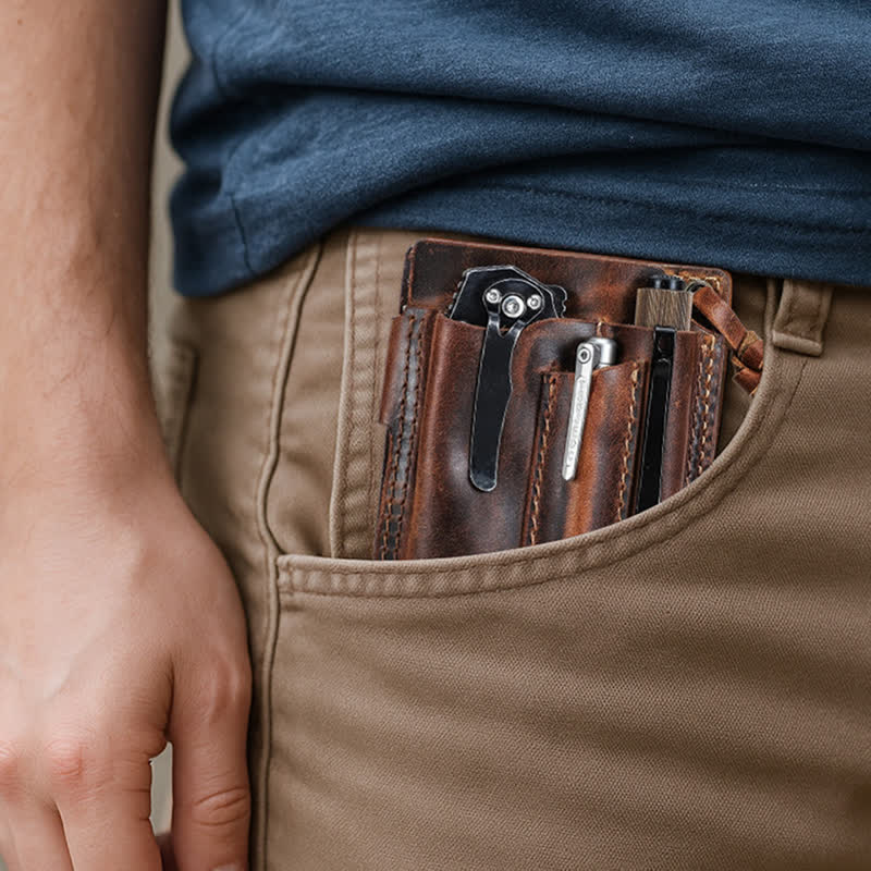 Portafoglio EDC con nome personalizzato, tascabile, organizer, cintura in pelle - image 1