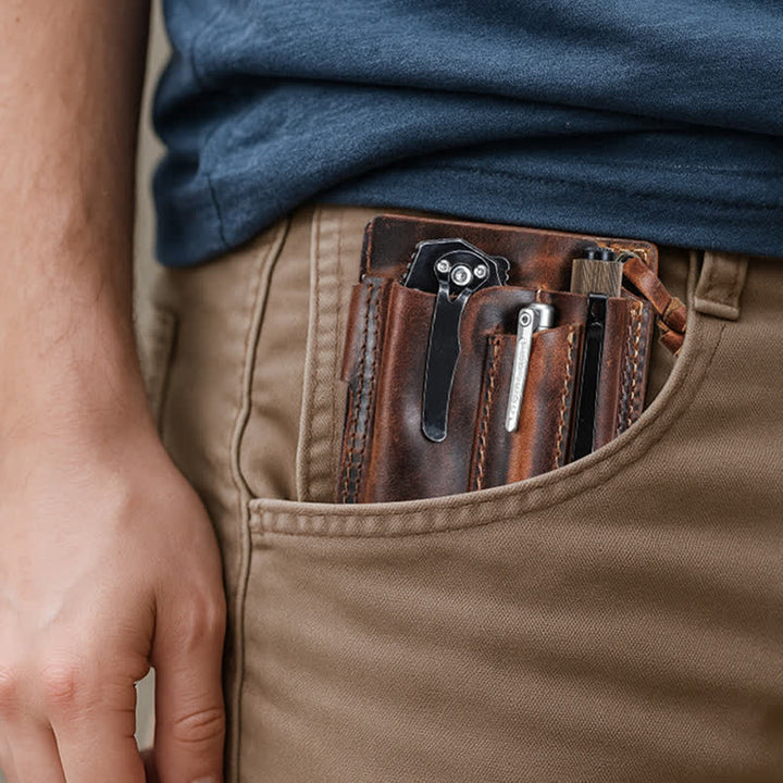 Portafoglio EDC con nome personalizzato, tascabile, organizer, cintura in pelle - image 1