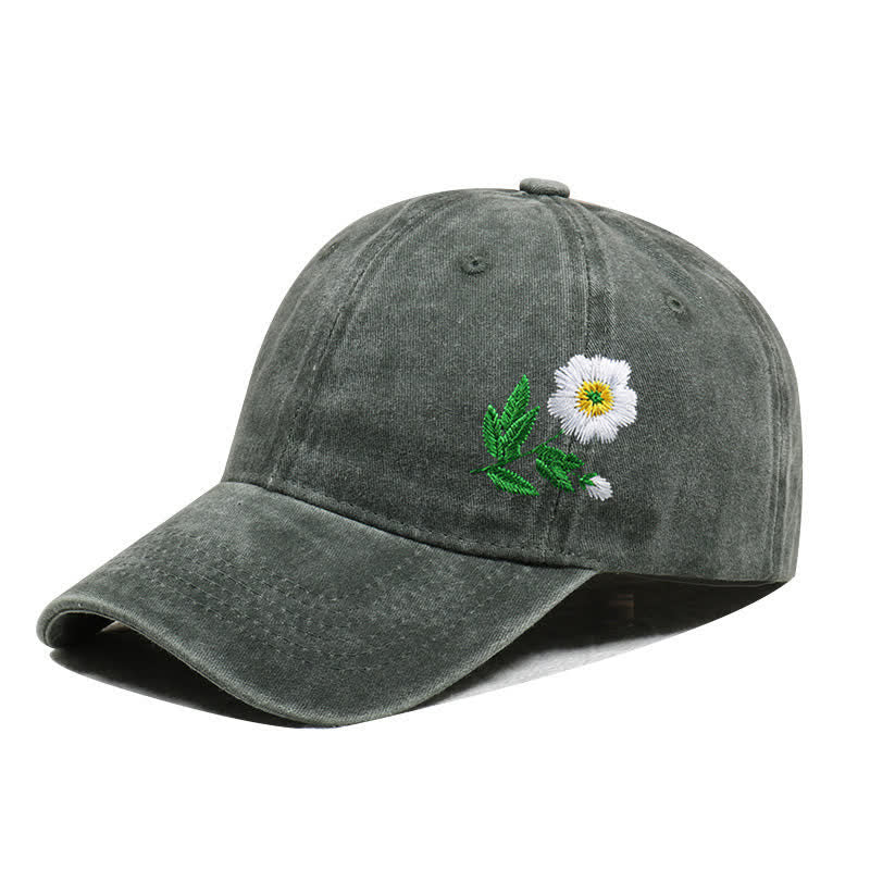Cappellino da baseball regolabile con motivo floreale a margherita ricamato estivo - Stile n. 1 - Verde militare - Regolabile (circa 21 5/8"-22 7/8") - image 8