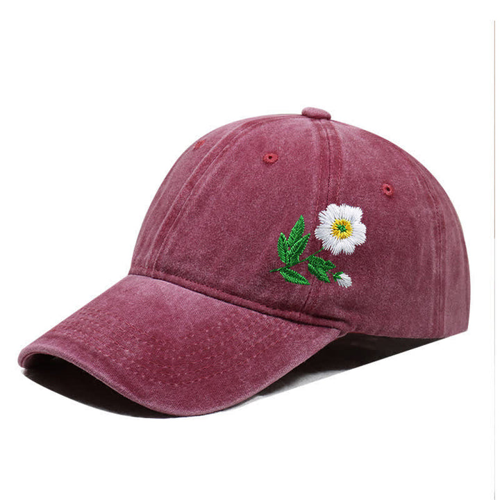 Cappellino da baseball regolabile con motivo floreale a margherita ricamato estivo - Stile n. 1 - Borgogna - Regolabile (circa 21 5/8"-22 7/8") - image 4