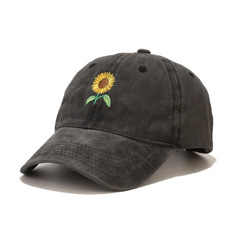 Cappellino da baseball regolabile con ricamo floreale di girasole - Nero - Regolabile (circa 21 5/8"-22 7/8") - image 6