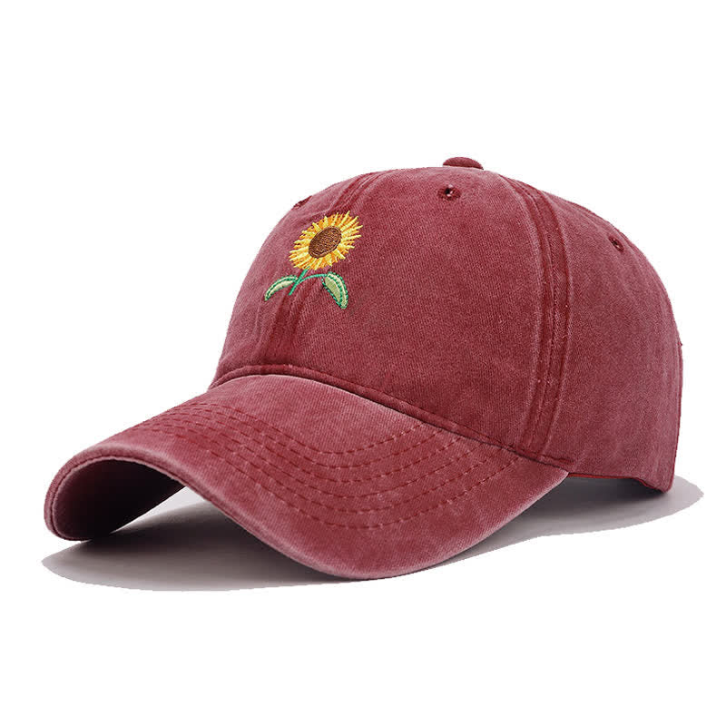 Cappellino da baseball regolabile con ricamo floreale di girasole - Borgogna - Regolabile (circa 21 5/8"-22 7/8") - image 7
