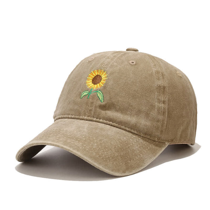 Cappellino da baseball regolabile con ricamo floreale di girasole - Cachi - Regolabile (circa 21 5/8"-22 7/8") - image 0