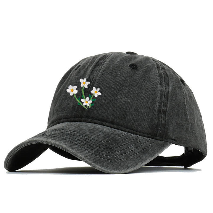 Cappellino da baseball regolabile con ricamo floreale di fiori bianchi - image 2