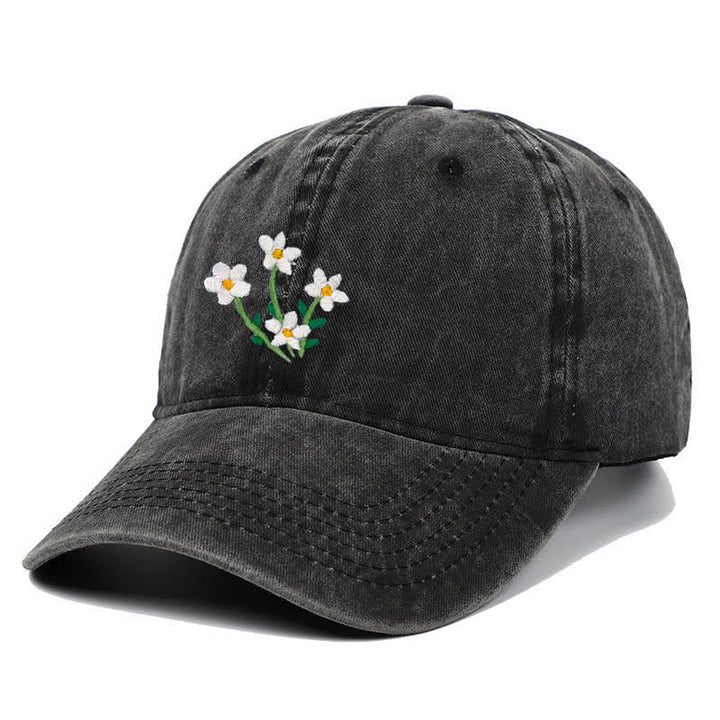 Cappellino da baseball regolabile con ricamo floreale di fiori bianchi - image 0