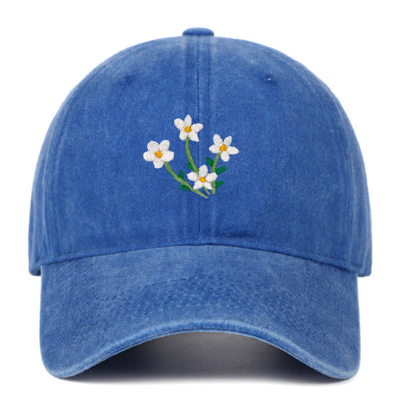 Cappellino da baseball regolabile con ricamo floreale di fiori bianchi - Blu - Regolabile (circa 21 5/8"-22 7/8") - image 17